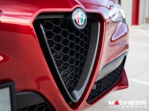 Alfa Romeo Stelvio Front V Shield Grill Frame + Emblem Frame Kit - Carbon Fiber Alfa Romeo Stelvio Front V Shield Grill Frame + Emblem Frame Kit - Carbon Fiber